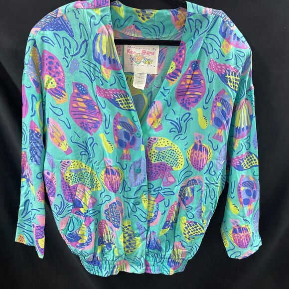 Tropical Fish by Ken Done Jacket Cover Up Blue Size Small - Picture 1 of 5